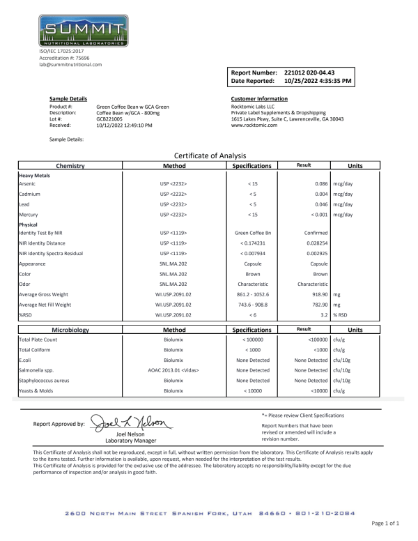 Green Coffee Bean w/GCA -800mg - Image 3